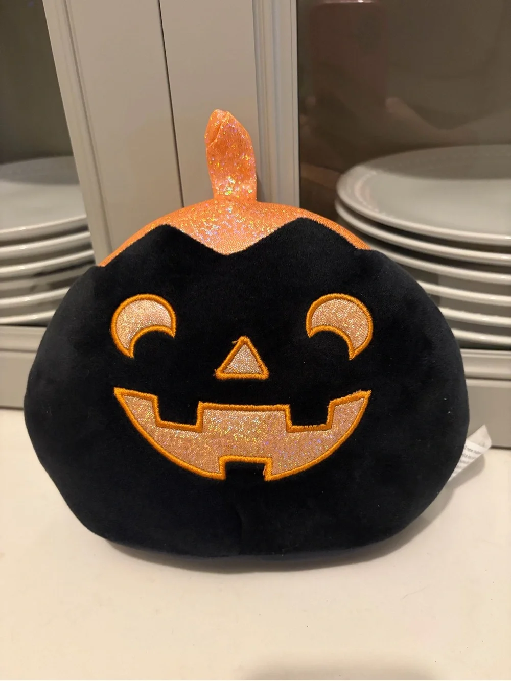 Black and Orange Pumpkin Plush Decorative Pillow - Halloween Accent